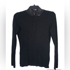 Vila Milano black 3/4 zip‎ with rhinestone mock neck sweater size medium